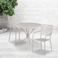 Flash Furniture CO-35RD-02CHR2-SIL-GG 35.25" Round Table Set with 2 Square Back Chairs in Gray